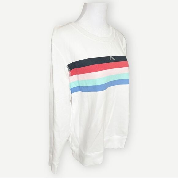 Amazon Essentials Rainbow Stripe Pullover White Crewneck Sweatshirt. Medium. - Picture 2 of 7